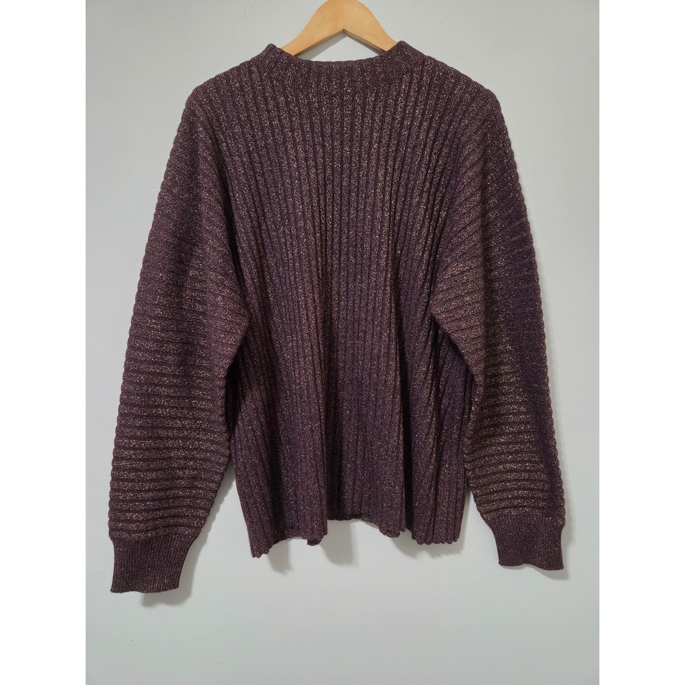 Chicos Metallic Ribbed Knit Sweater Plum Purple Gold Sparkle Mock Neck XXL 4